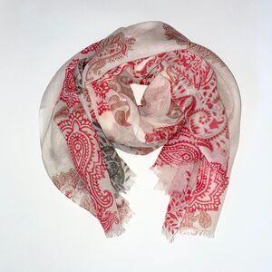 J. Jill Scarf Women’s Paisley Floral Nature Rectangle Red Brown White Boho
